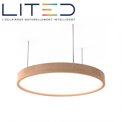 Suspension LED HYPERION 600mm bois 3000K 76W Opale ON/OFF LITED