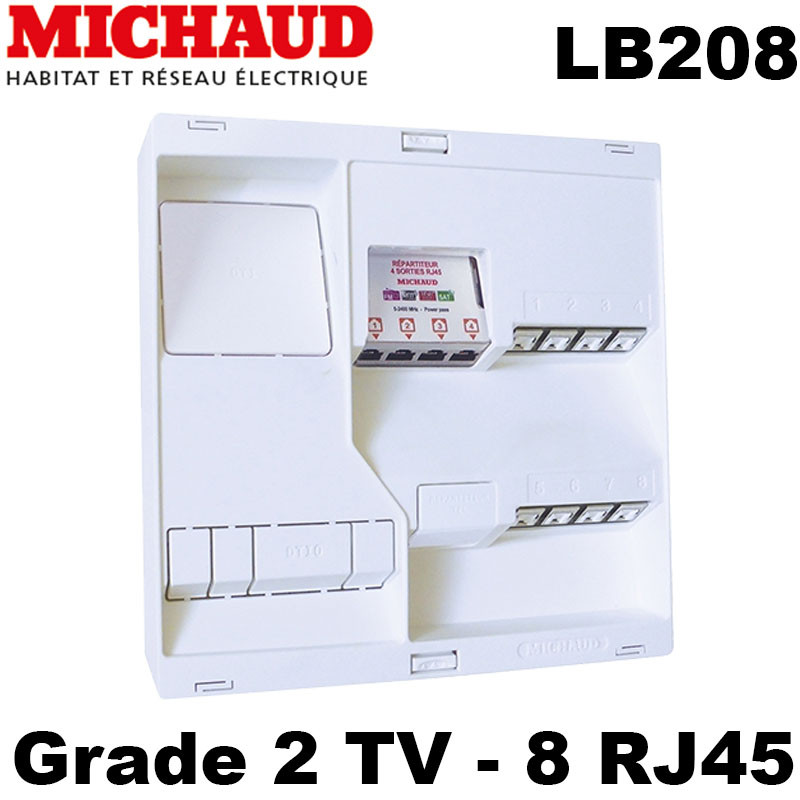 Tableau de communication Michaud LB208 NEO Grade 2 TV 8x RJ45 + TV 4 sorties  Michaud