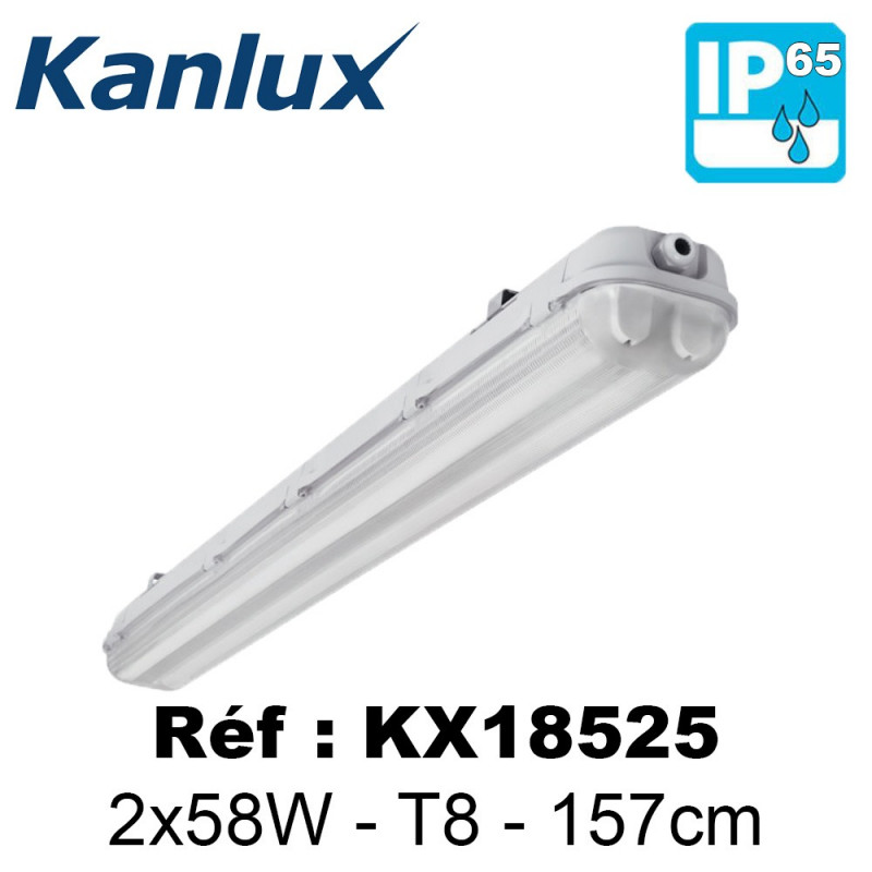 Réglette étanche 2X58W + TUBES 840 fluo + étrier inox Kanlux