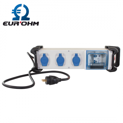 Coffret de chantier monophasé 3 prises 16A étanche IP55 avec câble et bumpers EUR'OHM