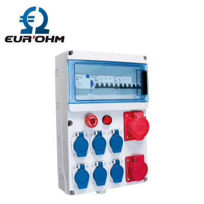 Coffret de chantier triphasé 6 prises 2P+T 16A et 2 prises 3P+N+T 16A et 32A étanche IP44 EUR'OHM