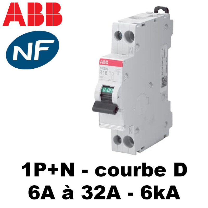 Disjoncteur phase/neutre Courbe D 6KA ABB