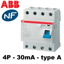 Interrupteur différentiel tétra 3P+N 30mA type A ABB Interrupteur différentiel tétra 3P+N 30mA type A ABB