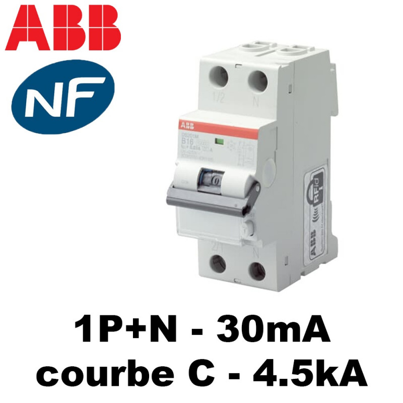 Disjoncteur différentiel 30mA phase neutre courbe C type AC ABB