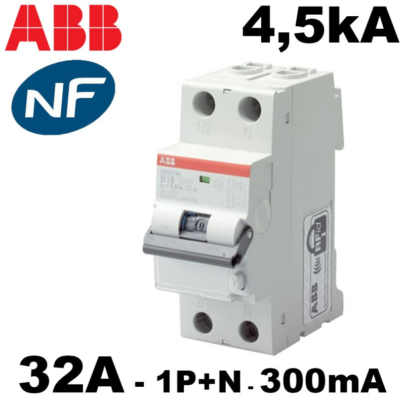 Disjoncteur différentiel 1P+N 300mA type AC 4,5kA ABB Disjoncteur différentiel 1P+N 300mA type AC 4,5kA ABB