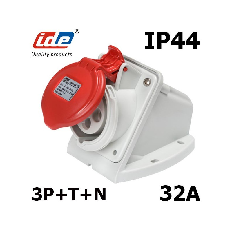 Socle mural prise tétrapolaire 32A IP44-IP67 380V IDE Socle mural prise tétrapolaire 32A IP44-IP67 380V IDE