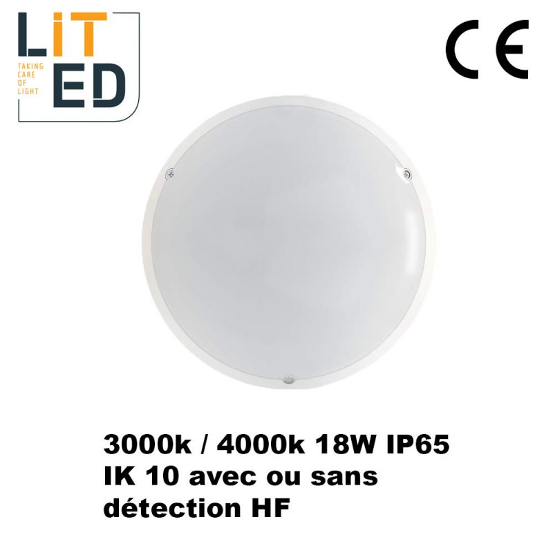 Hublots led 18W NAULOT Vasque opale IP65 - IK10 - avec driver ou détecteur LITED Hublots led 18W NAULOT Vasque opale IP65 - IK10 - avec driver ou détecteur LITED