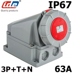 Socle prise mural 63A 5 broches 3P+N+T 380V IP67 IDE Socle prise mural 63A 5 broches 3P+N+T 380V IP67 IDE