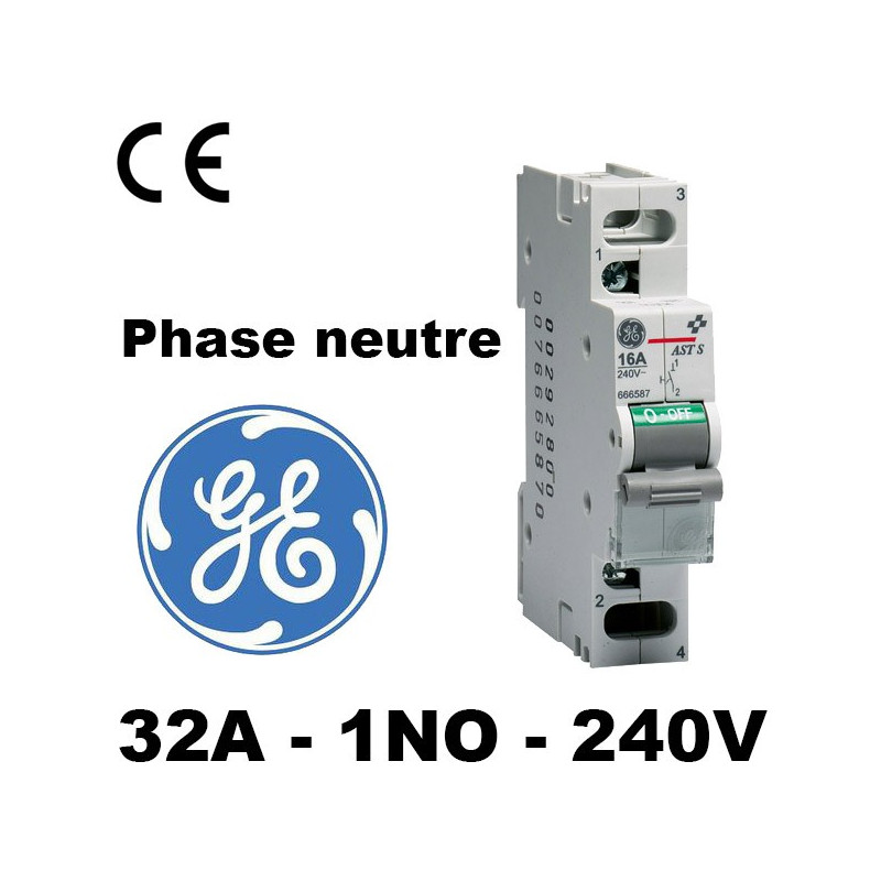Interrupteur modulaire 32A 1-2NO 240V-415V General Electric Interrupteur modulaire 32A 1-2NO 240V-415V General Electric
