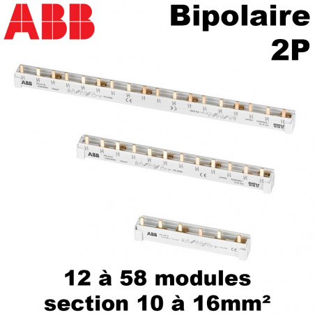 Peigne bipolaire 2P ABB pour disjoncteur 2 modules ABB