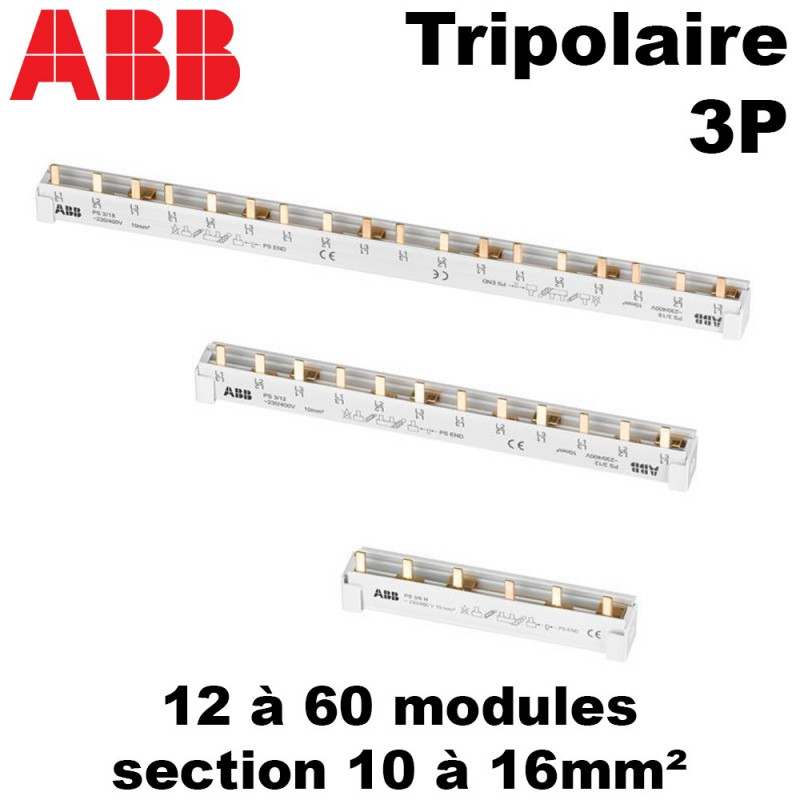 Peigne tripolaire 3P triphasé sans neutre ABB