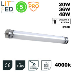 Luminaire tubulaire LED industriel étanche TUBI IP69K 20W à 48W 4000k avec drive LITED Luminaire tubulaire LED industriel étanche TUBI IP69K 20W à 48W 4000k avec drive LITED
