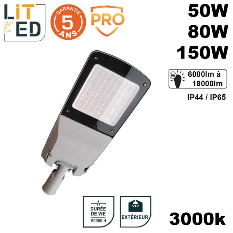 Luminaire tete de mât led STACK grise 50/150W 3000K étanche IP66 IK10 avec drive LITED