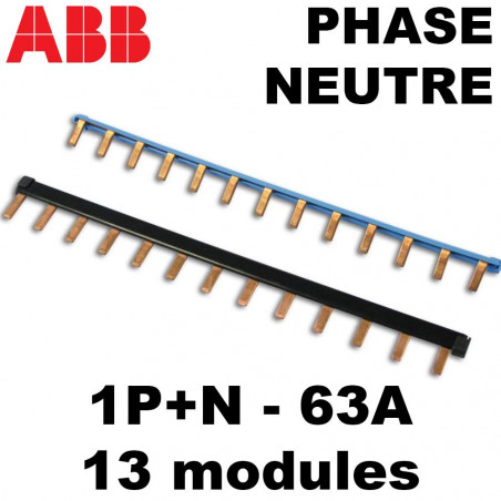 Peigne d'alimentation Phase Neutre 13 modules pour Inter Diff FH202S ABB