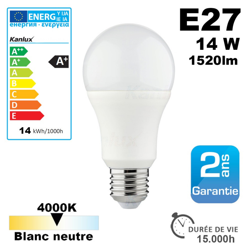 Ampoule LED E27 équivalent 100W 1520lm Blanc Neutre 15,000h Kanlux Ampoule LED E27 équivalent 100W 1520lm Blanc Neutre 15,000h Kanlux