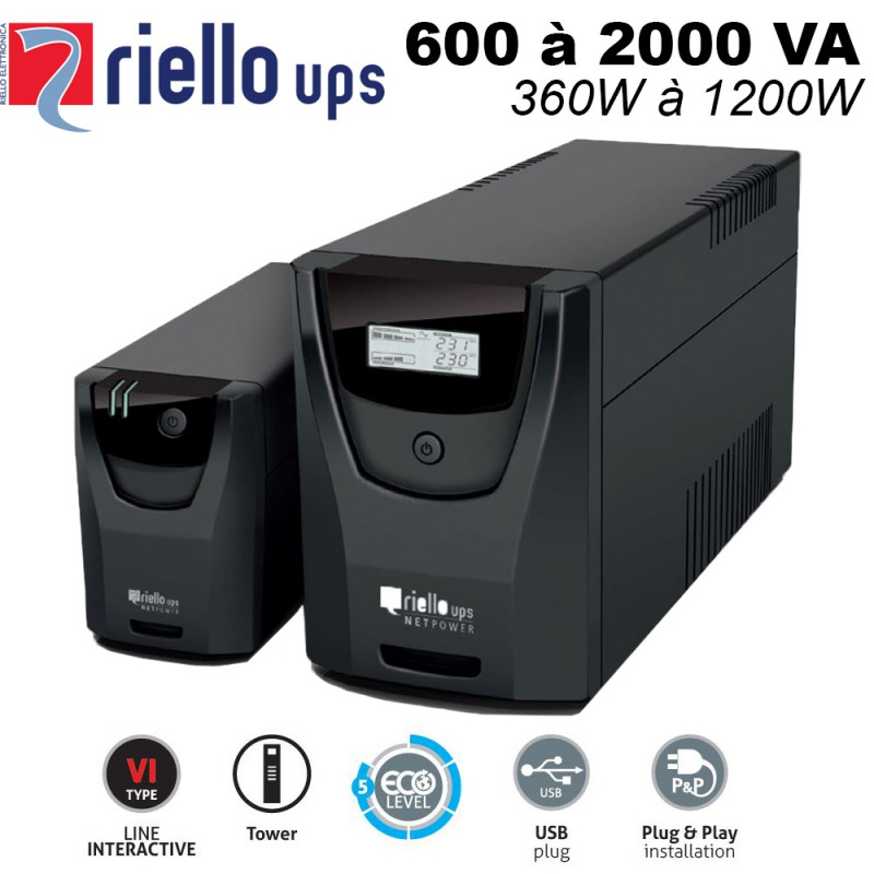 Onduleur line interactive 600/2000VA - 360/1200W - Net power Riello UPS Onduleur line interactive 600/2000VA - 360/1200W - Net power Riello UPS