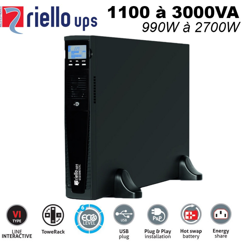 Onduleur tower & rack 1100/3000VA - line interactive - Vision Dual Riello UPS Onduleur tower & rack 1100/3000VA - line interactive - Vision Dual Riello UPS
