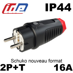 Fiche male schuko caoutchouc étanche IP44 2P+T 16A (contact terre format européen) IDE Fiche male schuko caoutchouc étanche IP44 2P+T 16A (contact terre format européen) IDE