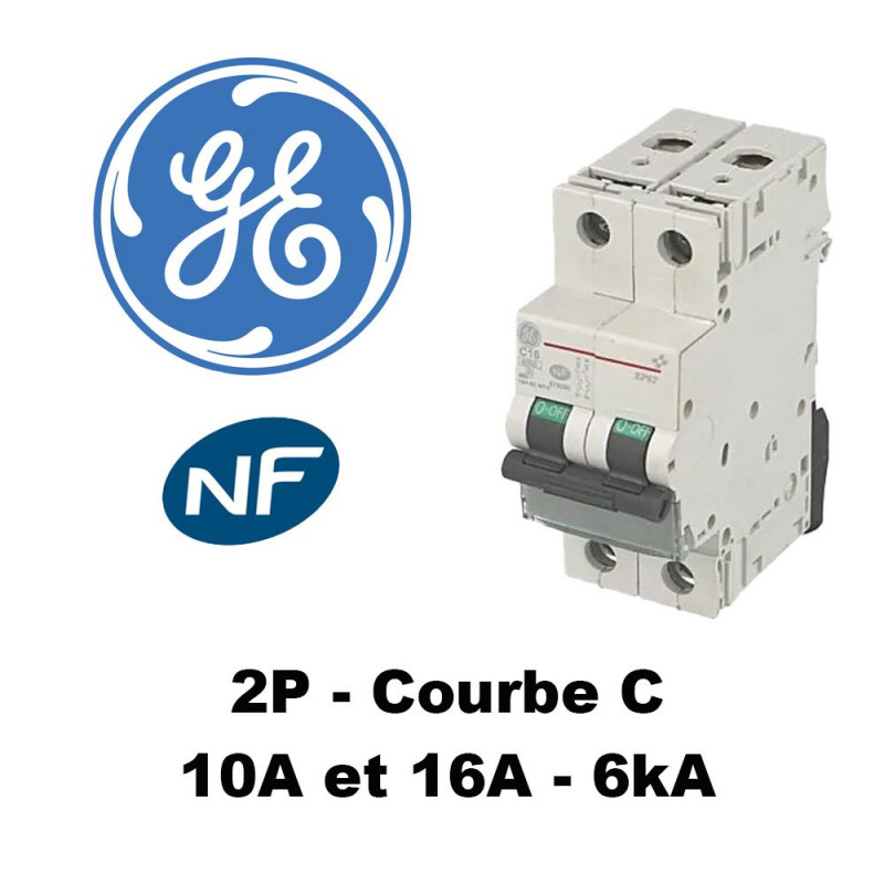Disjoncteur bipolaire 6kA courbe C GE General Electric Disjoncteur bipolaire 6kA courbe C GE General Electric