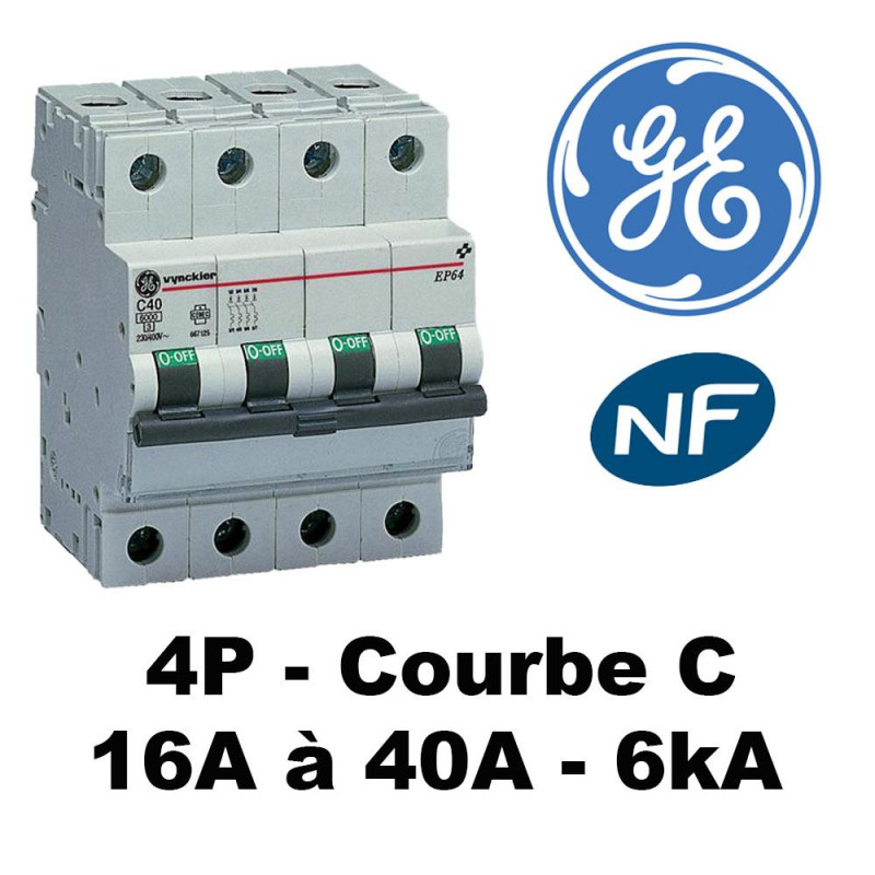 Disjoncteur tétrapolaire courbe C 6kA GE General Electric Disjoncteur tétrapolaire courbe C 6kA GE General Electric