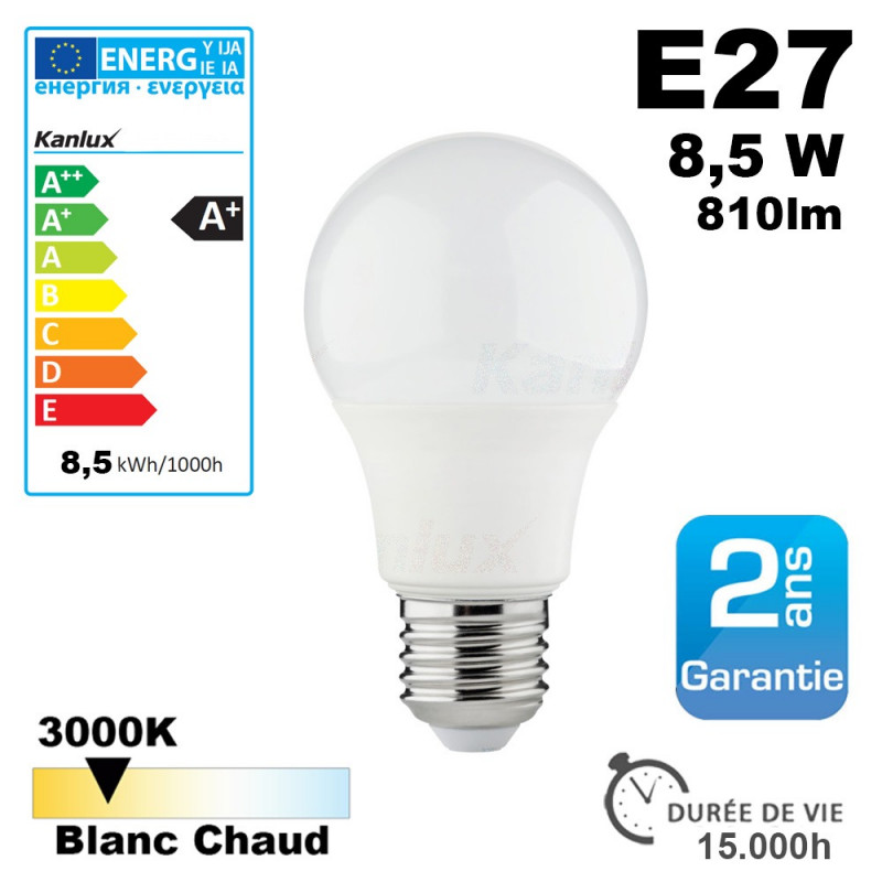 Ampoule LED E27 3000K 6,5W équivalent 45W - 550lm Kanlux