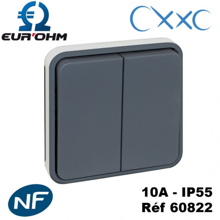 Double va et vient composable gris OXXO IP55 Eur'Ohm