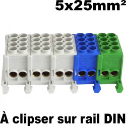 Bornier électrique 5x25mm² à clipser sur rail DIN IDE Bornier électrique 5x25mm² à clipser sur rail DIN IDE