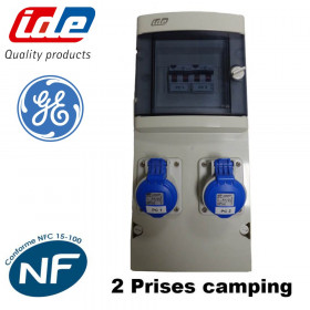 Coffret de camping 2 prises pour caravane avec disj. diff GE IDE Coffret de camping 2 prises pour caravane avec disj. diff GE IDE