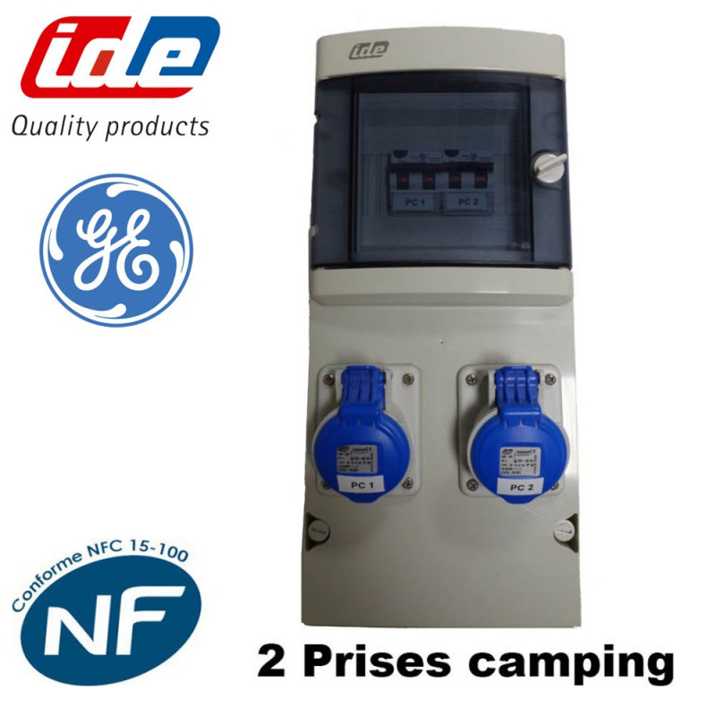Coffret de camping 2 prises pour caravane avec disj. diff GE IDE Coffret de camping 2 prises pour caravane avec disj. diff GE IDE