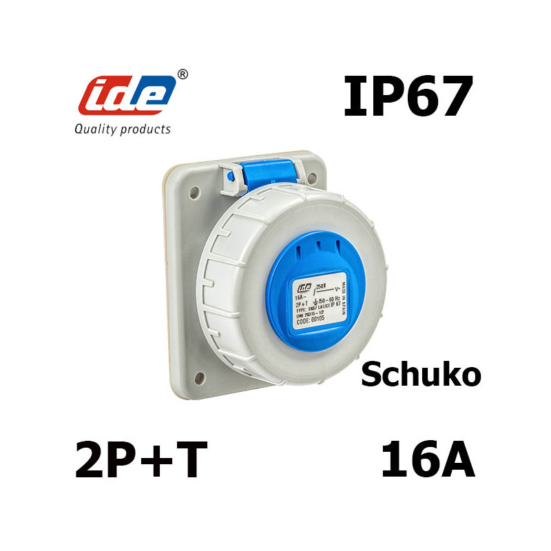 Prise Schuko 2P+T 16A - étanche IP67 à fixer sur coffret IDE