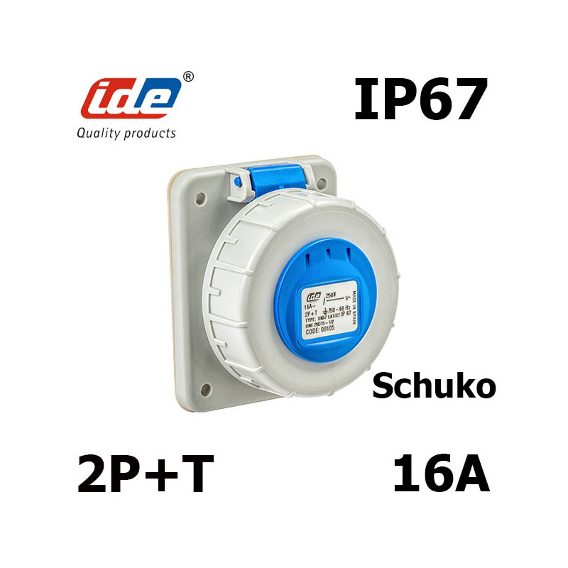 Prise Schuko 2P+T 16A - étanche IP67 à fixer sur coffret IDE Prise Schuko 2P+T 16A - étanche IP67 à fixer sur coffret IDE