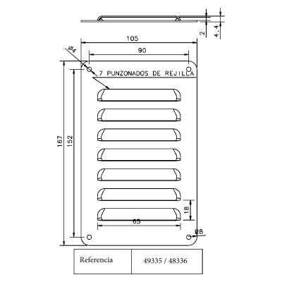 Grille d'aération métal 125x125mm pour armoire et coffret électrique