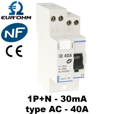 Interrupteur différentiel phase neutre 30mA type AC - Eurohm