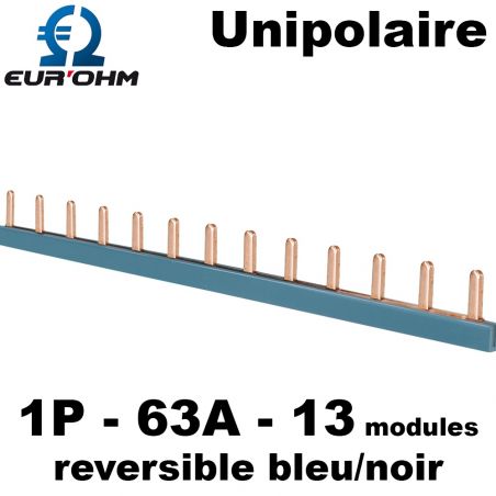 Peigne 1P réversible bleu/noir 13 modules pour disjoncteur 3kA Eur'Ohm