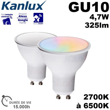 Ampoule LED connectée GU10 RGB et dimmable via application mobile Kanlux