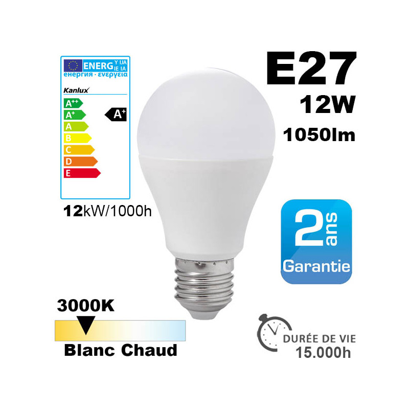 Ampoule LED E27 1060 lm équivalent 75W Blanc chaud 2700K 20,000h