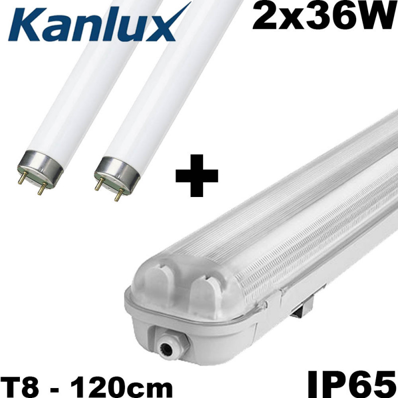 Reglette néon 2x36W étanche + 2 tubes fluo Kanlux