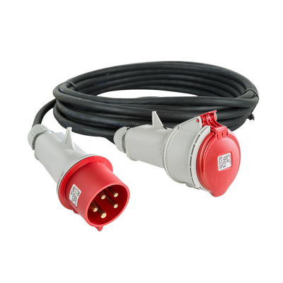 Rallonge tétrapolaire 3P+N+T 16A 380V 5x2,5mm² étanche IP44 ou IP67