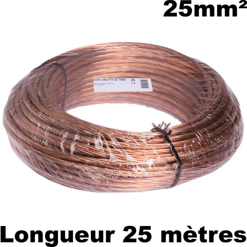Cablette de terre (cuivre nu 25mm²) couronne de 25 mètres Cablette de terre (cuivre nu 25mm²) couronne de 25 mètres