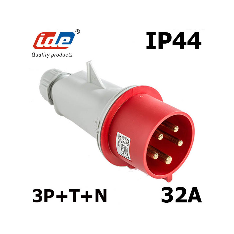 Prise mâle tétrapolaire 3P+N+T 32A - 380V - IP44 ou IP67 IDE