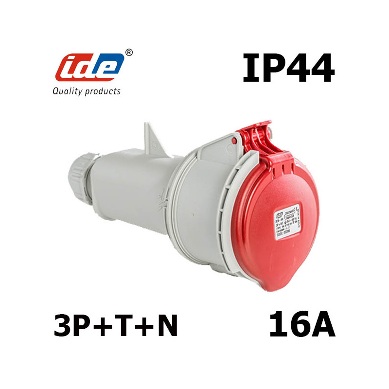 Fiche femelle 380V pour prolongateur 16A tétrapolaire IP44 ou IP67 IDE