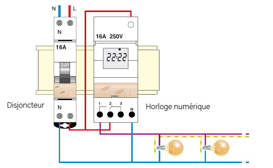 Schéma électrique - L'horloge modulaire peut servir à piloter le contacteur  jour nuit et remplacer le contact d'asservissement du compteur électrique