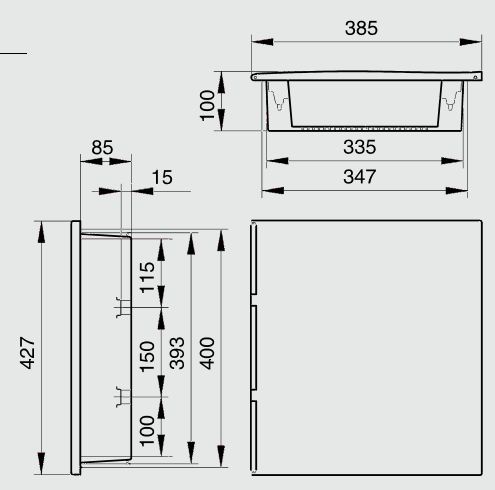 Dimensions du trou a percer pour le coffret encastrable 2 rangées