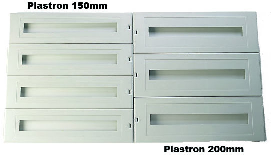 Illustration du gain d'espace avec des plastrons modulaires de150mm par rapport à 200mm