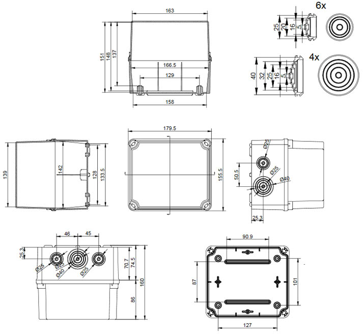 Dimensions et schéma de coupe du boitier GSV171