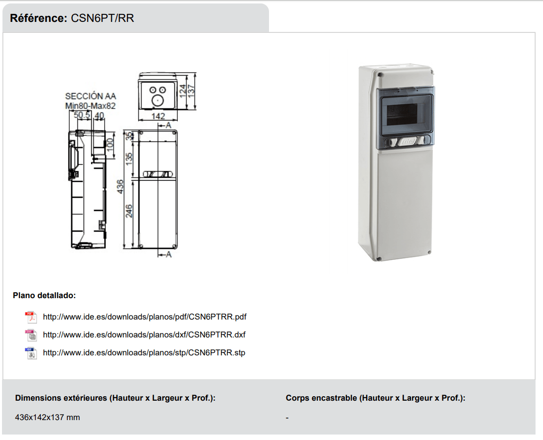 dimensions Coffret IDE STAR 6 modules IP65 prise de courant