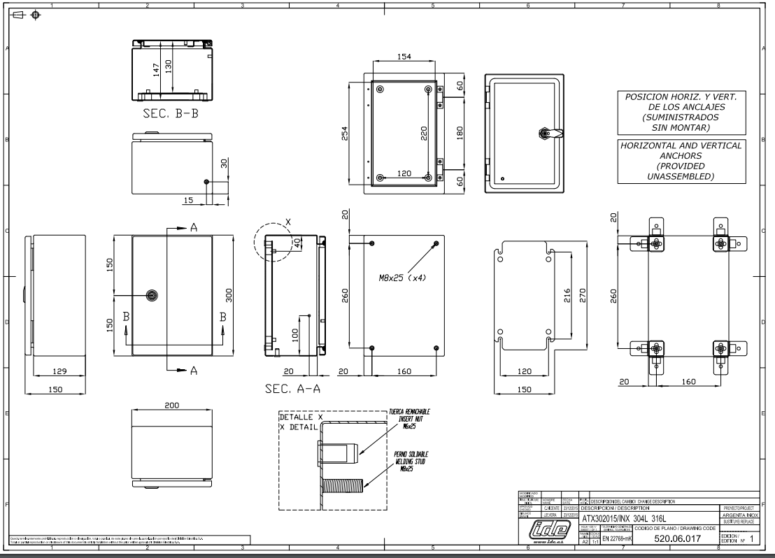 dimensions coffret ATEX inox 304L et 316l schema