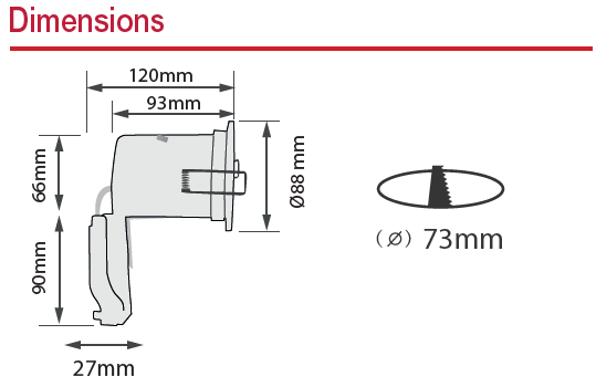 dimensions spot gu10 bbc rond blanc 88mm