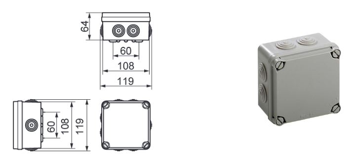 Dimensions de la boite de dérivation étanche extérieure EV111