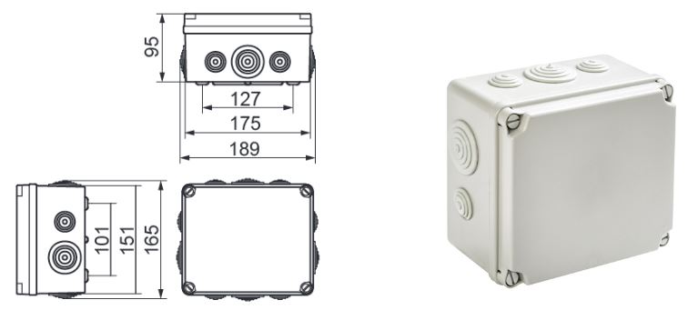 Dimensions de la boite de dérivation étanche EV171